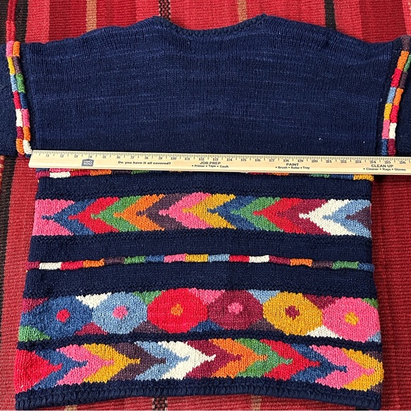 Vintage Express Tricot Handknitted Bolivian Wool Cardigan Navy Floral Boho - Picture 5 of 8